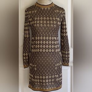 CHANEL 19A EGYPT GOLD METALLIC BLACK LUREX KNIT MINI DRESS Size 40